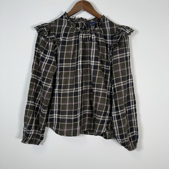 GAP Tops - Gap Plaid Riddle Women's Olive Long Sleeve Shirt Size Medium‎